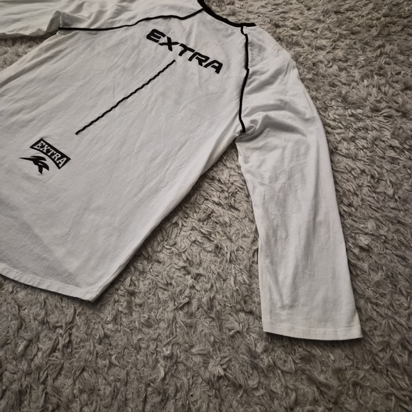 ☆5/$15☆H&M Divided “EXTRA” Racing Long Sleeve Shirt | White & Black | XS - Picture 14 of 16
